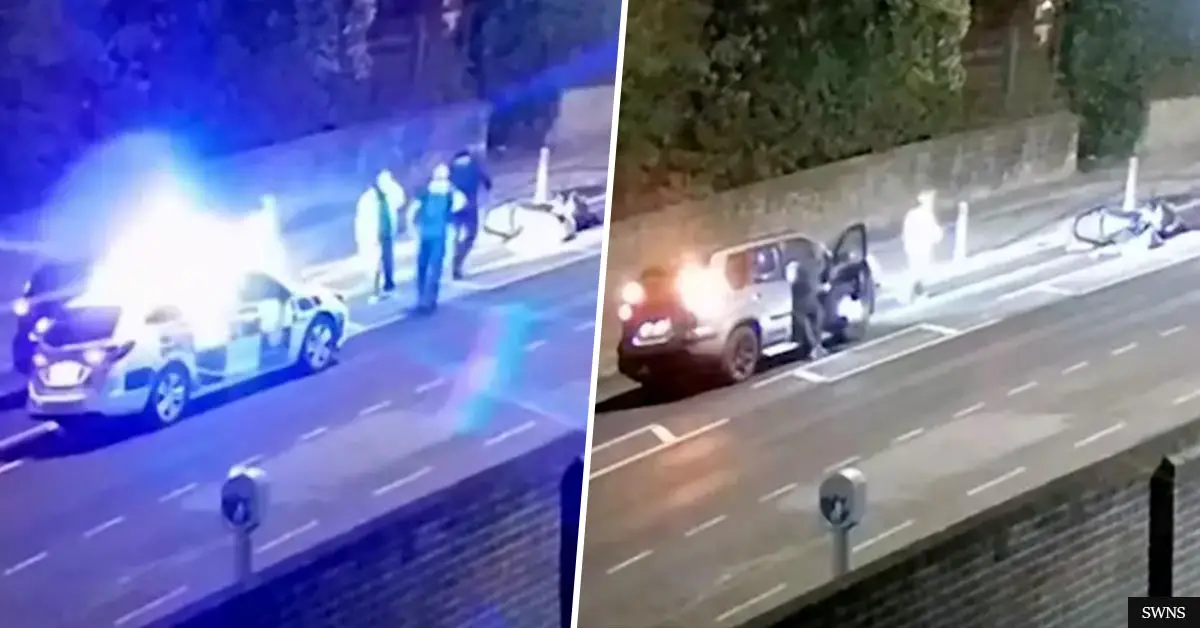 Motorcyclist caught on CCTV faking crash scene before calling emergency services