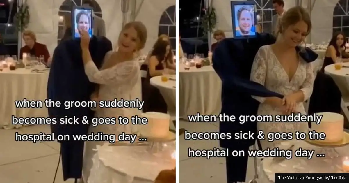 Bride dances with make-shift mannequin at her wedding after the groom got food poisoning
