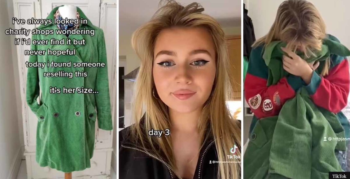 Emotional moment as daughter hugs her late mother's coat after spotting it and buying it back from eBay