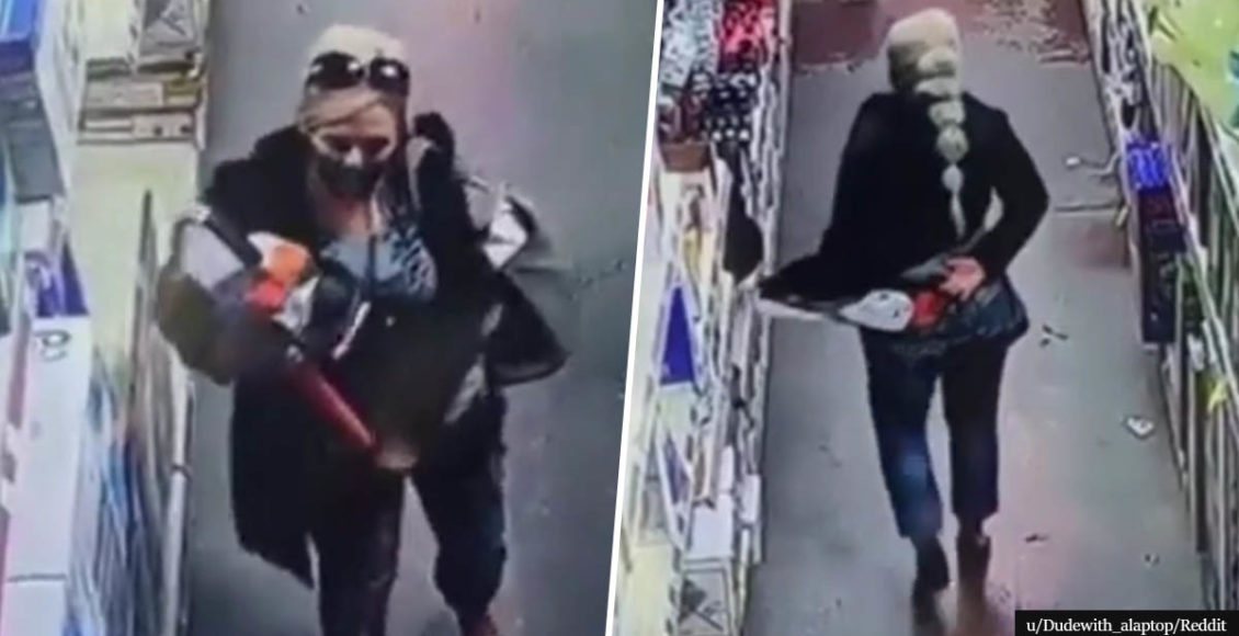 Hilarious CCTV Clip Shows Woman’s Attempt To Steal A Chainsaw By Hiding It In Her Pants