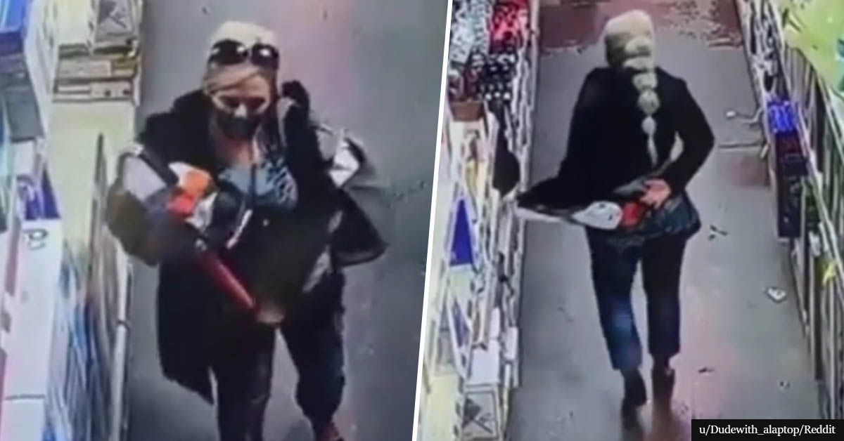 Hilarious CCTV Clip Shows Woman’s Attempt To Steal A Chainsaw By Hiding It In Her Pants