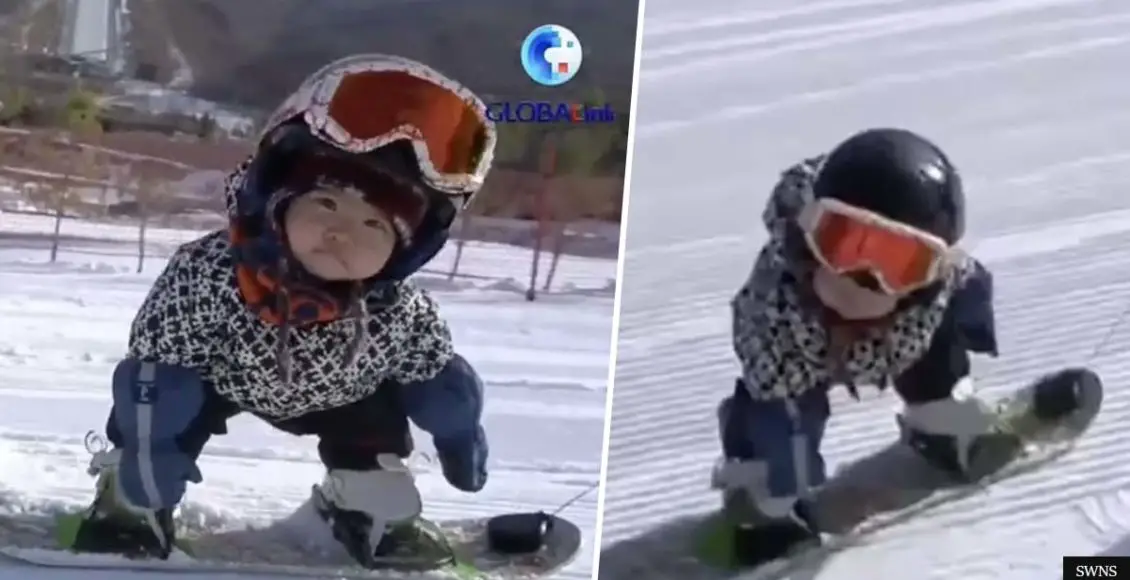 11-month-old girl goes viral showing off her exceptional snowboarding skills despite not yet being able to walk