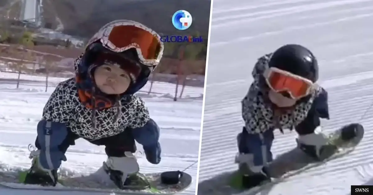 11-month-old girl goes viral showing off her exceptional snowboarding skills despite not yet being able to walk