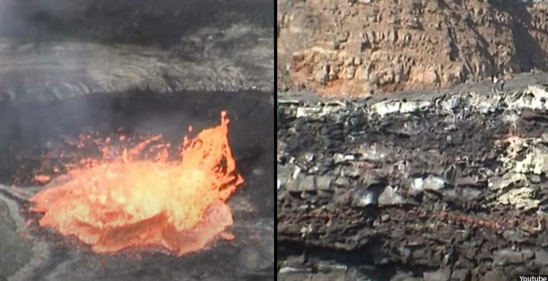 Frightening Moment Shows Two People Awaken A Volcano By Throwing Something In