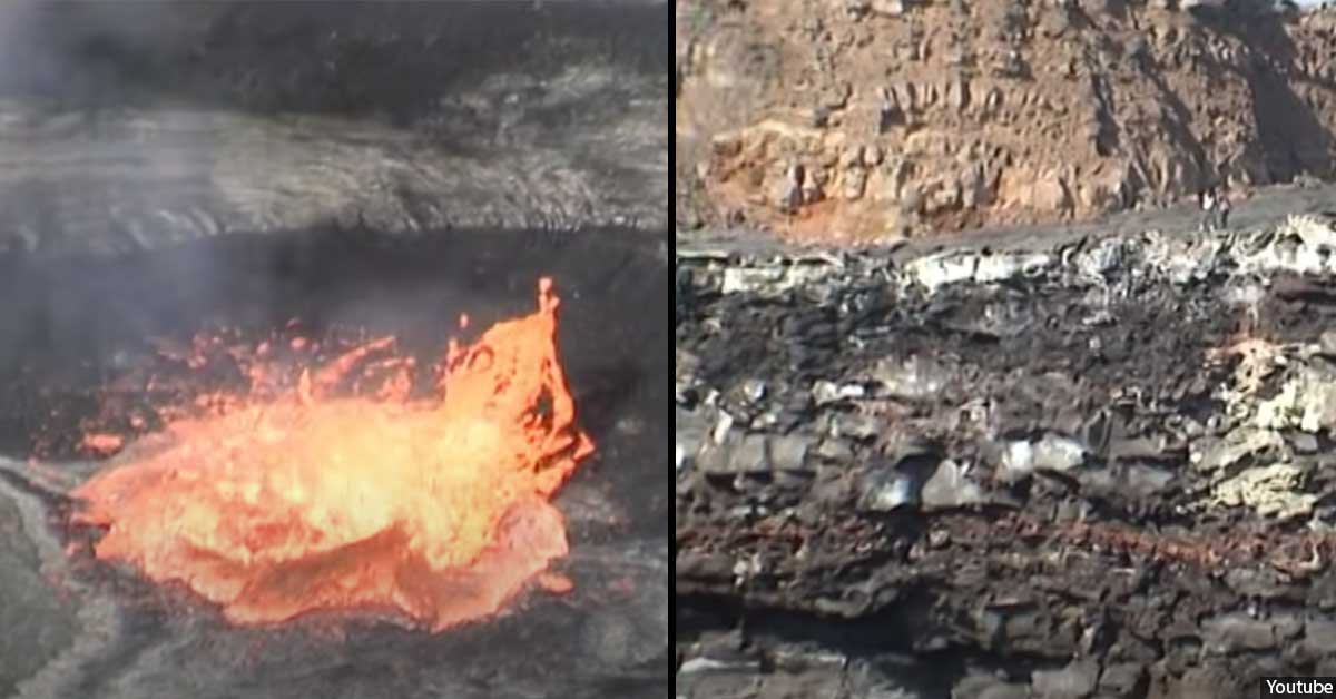 Frightening Moment Shows Two People Awaken A Volcano By Throwing Something In
